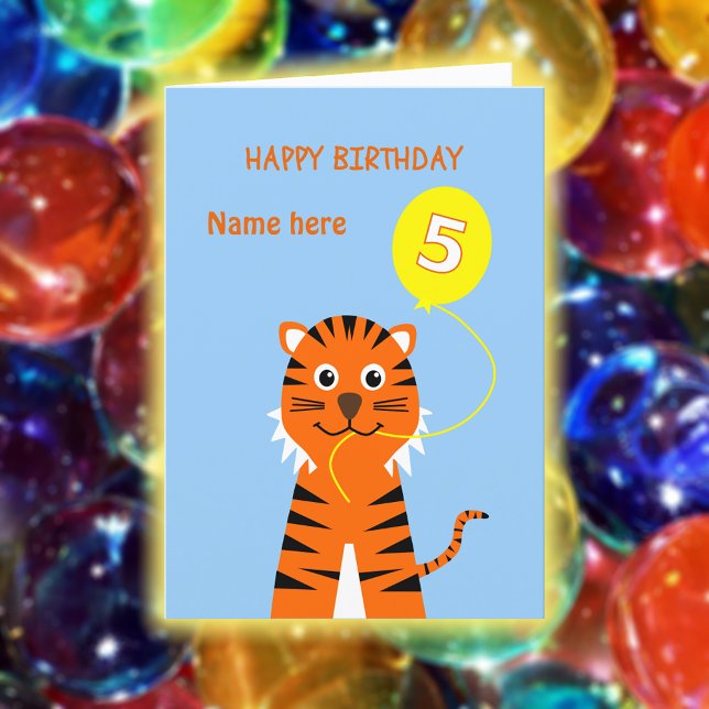 Carte Nom personnalisé 5e anniversaire tiger bleu pâle (Créateur téléchargé)