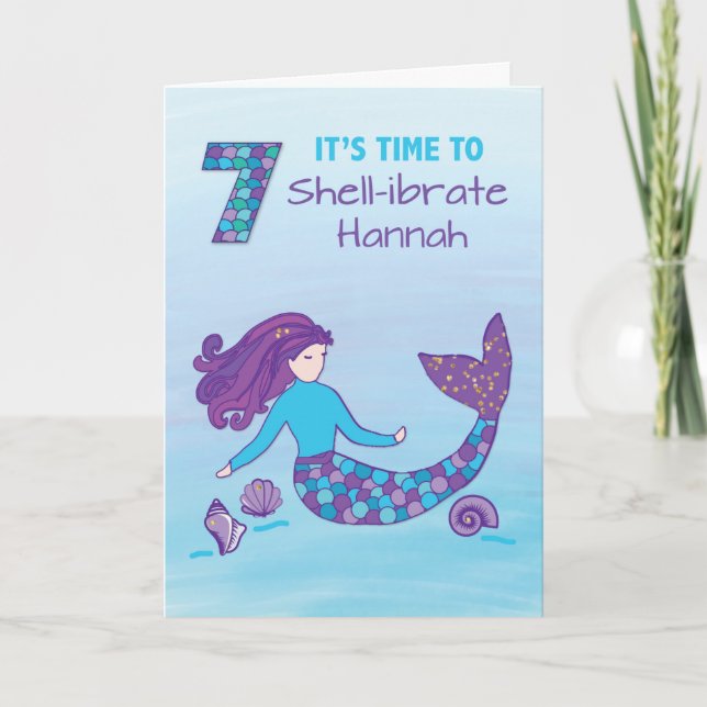 Carte Nom personnalisé 7e anniversaire Sparkly Look Merm (Devant)