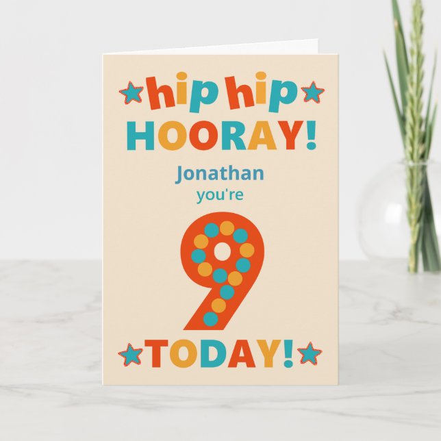 Carte Nom personnalisé 9e anniversaire Hip Hooray (Devant)
