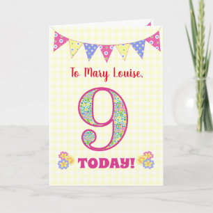 Carte Nom personnalisé 9e anniversaire Primroses Buncard