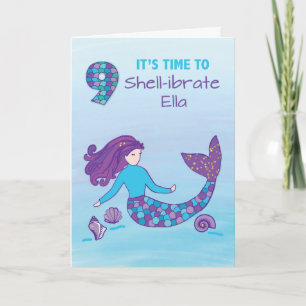 Carte Nom personnalisé 9e anniversaire Sparkly Look Merm