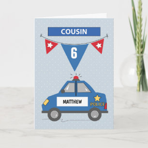 Carte Nom personnalisé Age Cousin 6e anniversaire Police