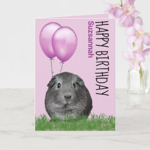 Carte Nom personnalisé Anniversaire Cochon d'Inde Ballon