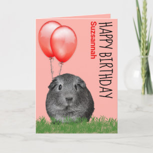 Carte Nom personnalisé Anniversaire Cochon d'Inde Ballon