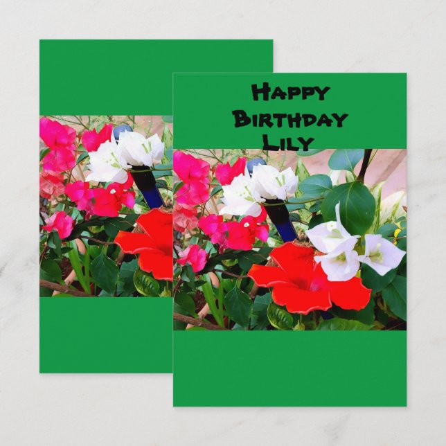 Carte Nom personnalisé Aquarelle rouge Hibiscus Jour de  (Devant / Derrière)