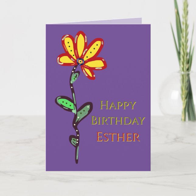 Carte Nom personnalisé avec fleur sur violet  (Devant)