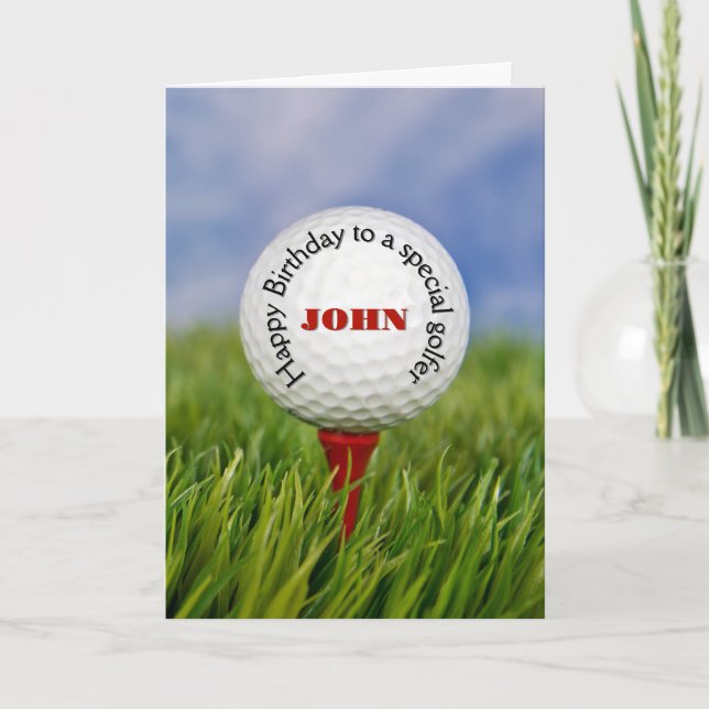 Carte Nom personnalisé Birthday Golf Ball On a Tee (Devant)