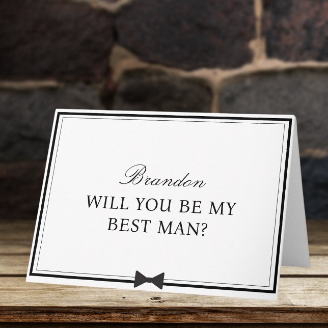 Carte Nom personnalisé Bowtie Best Man Proposition (Keep it chic and minimalist with this stylish best man proposal card featuring a sleek bowtie design)