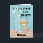 Carte Nom personnalisé Brother Birthday Beach Funny Racc<br><div class="desc">Célébrez avec votre frère en célébrant un autre anniversaire d'été. Cette carte à thème d'été est juste à mignon et amusant à passer. Saluez-le et partagez un message amusant que ce raton laveur apporte pour lui une fois que sa journée spéciale arrive enfin.</div>