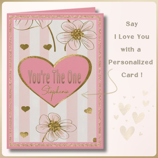 Carte Nom personnalisé Coeurs d'or rose Fleurs Valentine (Spoil your loved one with a custom name card. Perfect for Valentine's Day, Anniversary, or Birthday!)