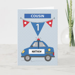 Carte Nom personnalisé Cousin 1er anniversaire Blue Poli