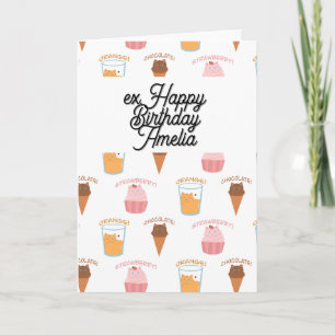 Carte Nom personnalisé Cupcake rose et motif de chat noi