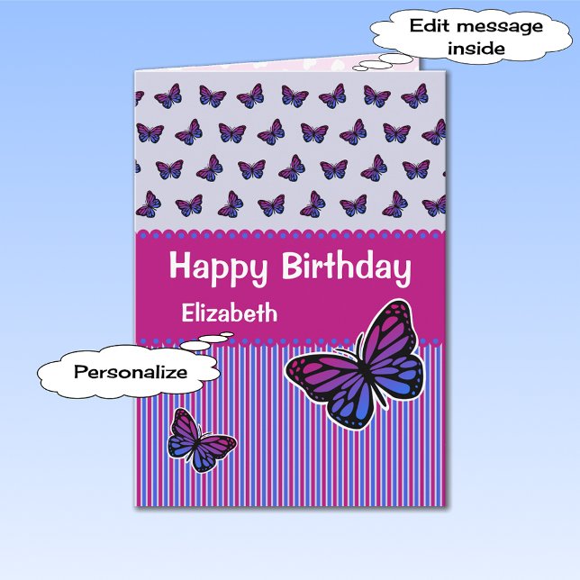 Carte Nom personnalisé d'anniversaire papillon moderne (Créateur téléchargé)