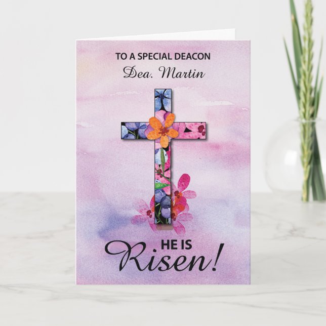 Carte Nom personnalisé Deacon Pâques Il est ressuscité C (Devant)