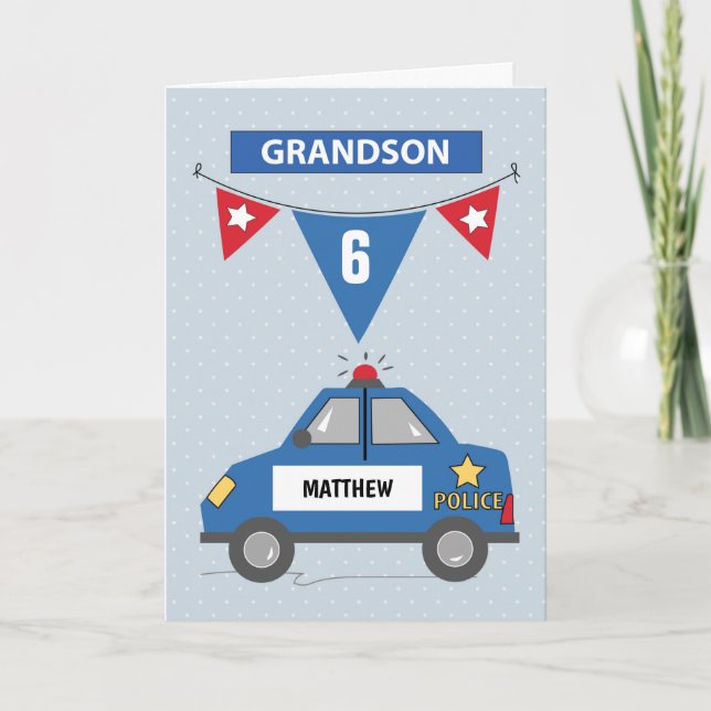 Carte Nom personnalisé et âge Grand-fils 6e anniversaire (Devant)