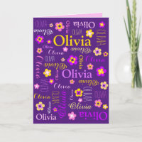 Nom personnalisé et fleurs graphiques rose violet