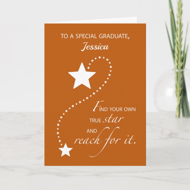 Carte Nom personnalisé Fille Graduation Burnt Orange Sta (Devant)