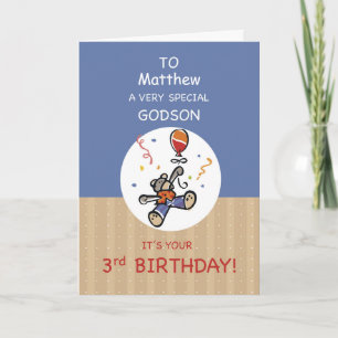 Carte Nom personnalisé Godson 3e ballon d'ours en peluch