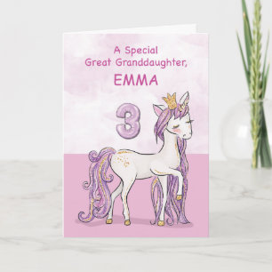 Carte Nom personnalisé Grand-fille 3e anniversaire rose