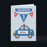 Carte Nom personnalisé Grandson 1er anniversaire Blue Po<br><div class="desc">Mettez son nom sur le devant de cette carte pour rendre votre salutation aussi personnelle que possible. Oui! Cette carte personnalisable vous permet de le faire. Envoyez les salutations du 1er anniversaire à votre cher petit-fils avec celui-ci.</div>