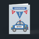 Carte Nom personnalisé Grandson 1er anniversaire Blue Po<br><div class="desc">Mettez son nom sur le devant de cette carte pour rendre votre salutation aussi personnelle que possible. Oui! Cette carte personnalisable vous permet de le faire. Envoyez les salutations du 1er anniversaire à votre cher petit-fils avec celui-ci.</div>