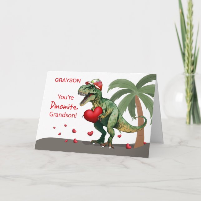 Carte Nom personnalisé Grandson Valentine Dinosaur (Devant)