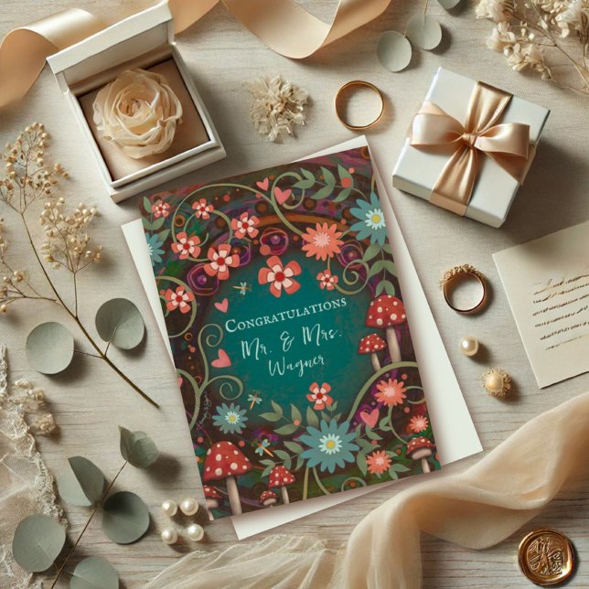 Carte Nom personnalisé Mariage Joli Champignons Élégant (Créateur téléchargé)