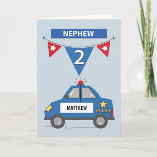 Carte Nom personnalisé Nephew 2e voiture de police bleue