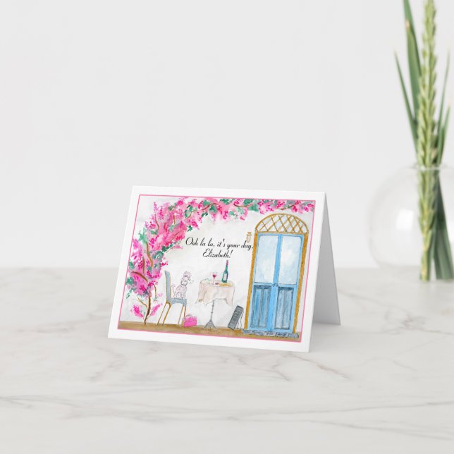 Carte Nom personnalisé Ooh La Poodle Paris Anniversaire (Devant)