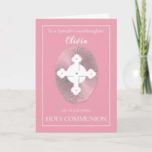 Carte Nom personnalisé petite-fille communion rose avec