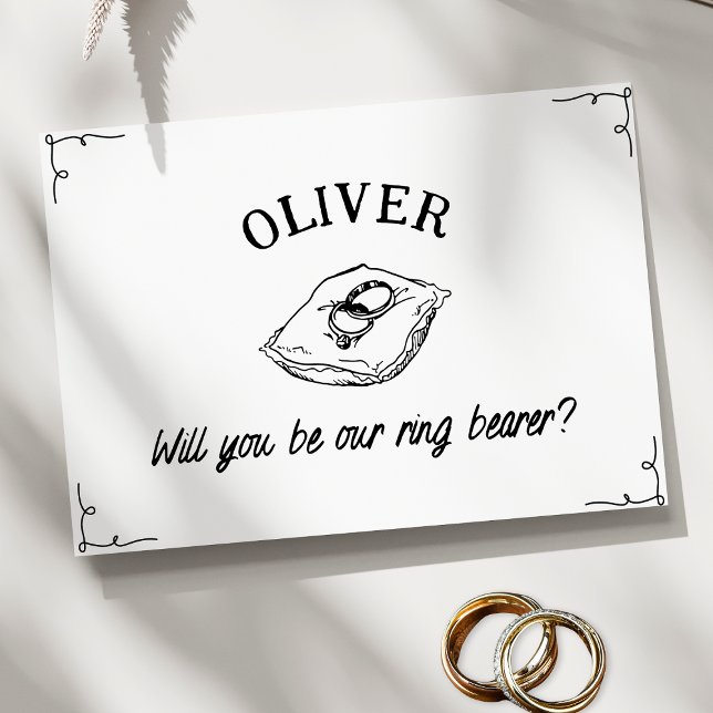 Carte Nom personnalisé Proposition du porteur d'anneau à (Ask your little ring bearer in style with this vintage-inspired personalized card.)