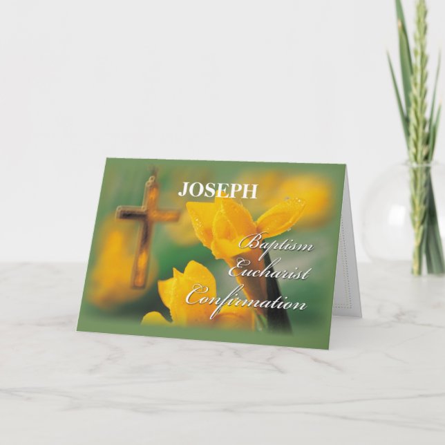 Carte Nom personnalisé RCIA Croix Crocus Félicitations (Devant)