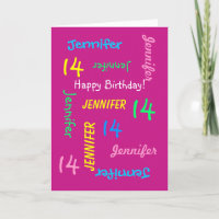 Nom personnalisé, rose, 14e anniversaire Salutatio