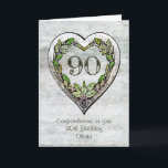 Carte Nom personnalisé Rustic 90th Birthday Card<br><div class="desc">Un nom personnalisé carte de coeur botanique rustique 90ème anniversaire.</div>