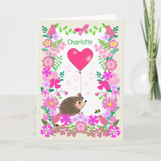 Carte Nom personnalisé Saint-Valentin avec un hérisson m (Devant)