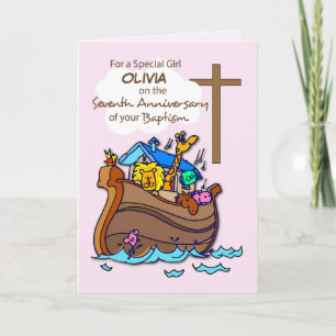 Carte Nom personnalisé Septième anniversaire de baptême