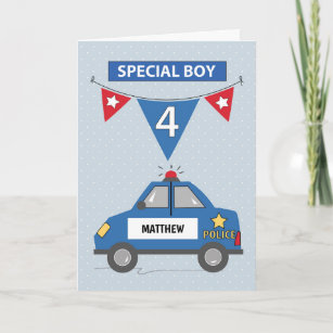 Carte Nom personnalisé Special Boy 4th Birthday Police C