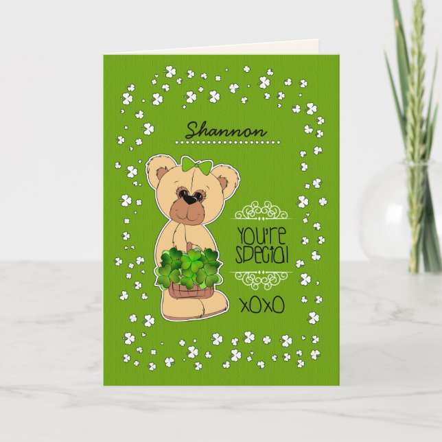 Carte Nom personnalisé Teddy Bear St. Patrick's Day (Devant)