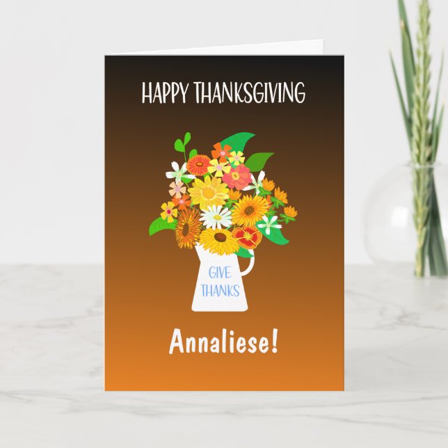 Carte Nom personnalisé Thanksgiving Bouquet de fleurs (Devant)