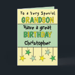 Carte Nom spécial petit-fils anniversaire vert<br><div class="desc">Fêtez le grand jour de votre petit-fils extraordinaire avec cette carte d'anniversaire étoilée ! Parfait pour un jeune homme spécial, il est conçu avec des étoiles pour correspondre à sa personnalité brillante. Ajoutez son nom et un message d'anniversaire personnel pour le rendre unique - parce qu'il mérite une carte aussi...</div>
