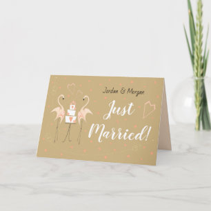 Carte Noms de Mariage de Flamant rose juste marié pêche