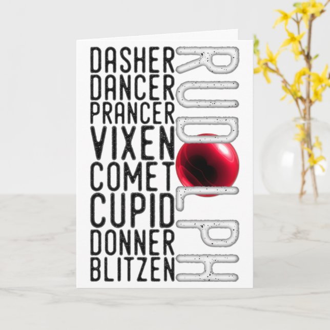 Carte Noms des rennes de père Noël, Rudolph, Noël des en (Fleur jaune)