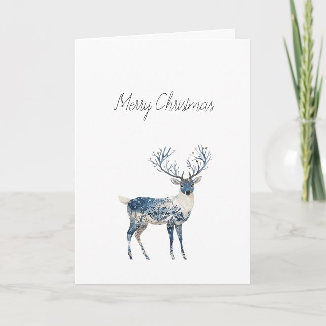 Carte Nordic Blue White Deer Christmas (Devant)