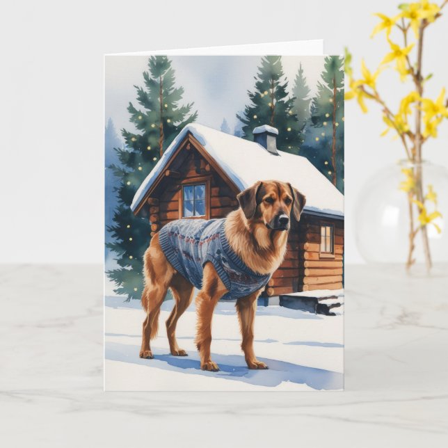 Carte Norvégien Elkhound Chien Noël Salutation (Fleur jaune)