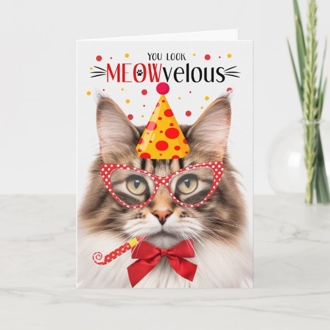 Carte Norwegian Forest Cat Brown MEOWvelous Anniversaire (Devant)