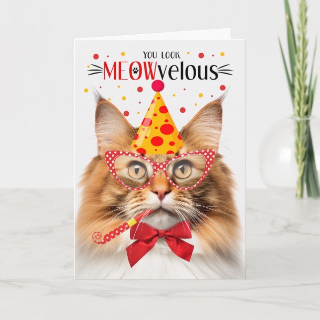 Carte Norwegian Forest Cat Red MEOWvelous Anniversaire (Devant)