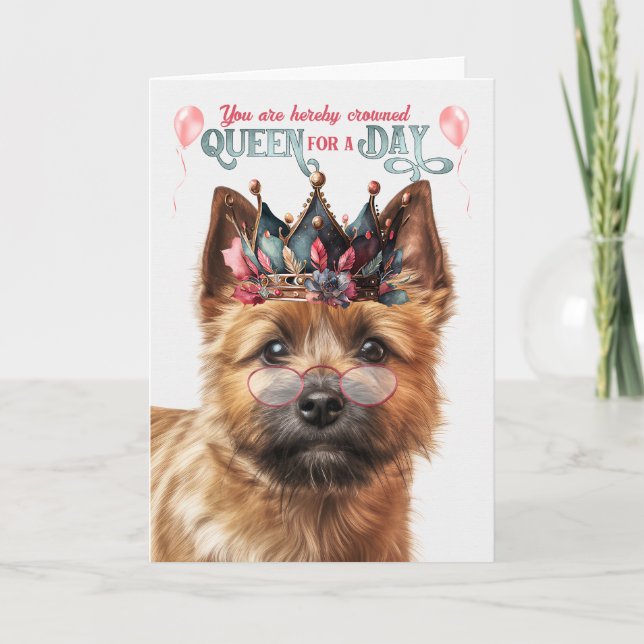 Carte Norwich Terrier Dog Queen Day Amusant Anniversaire (Devant)