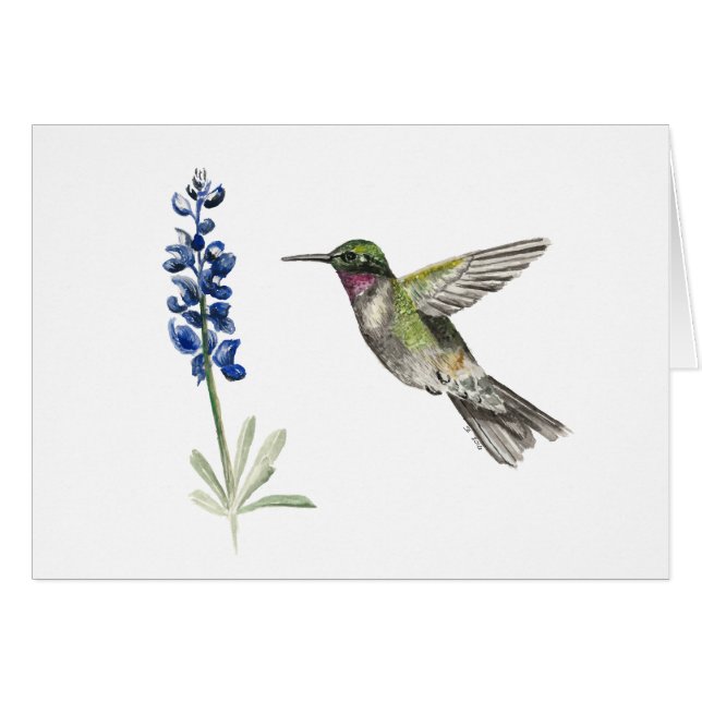 Carte Nota Bluebonnet Hummingbird et Bluebonnet (Devant Horizontal)