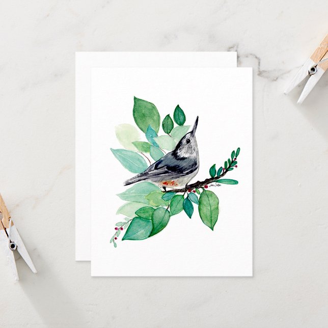 Carte Nota Nuthatch Elegant Watercolor (Nuthatch Elegant Watercolor Blank Note Cards from Jenn Steffen Art)