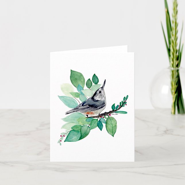 Carte Nota Nuthatch Elegant Watercolor (Nuthatch Elegant Watercolor Blank Note Card by Jenn Steffen Art)